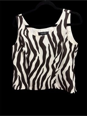 Kasper Black and White Zebra Print Tank